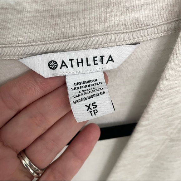 Athleta Purana V-Neck Wrap Sweatshirt XS Toasted Tan Heather Yoga Casual g30 - Picture 3 of 6